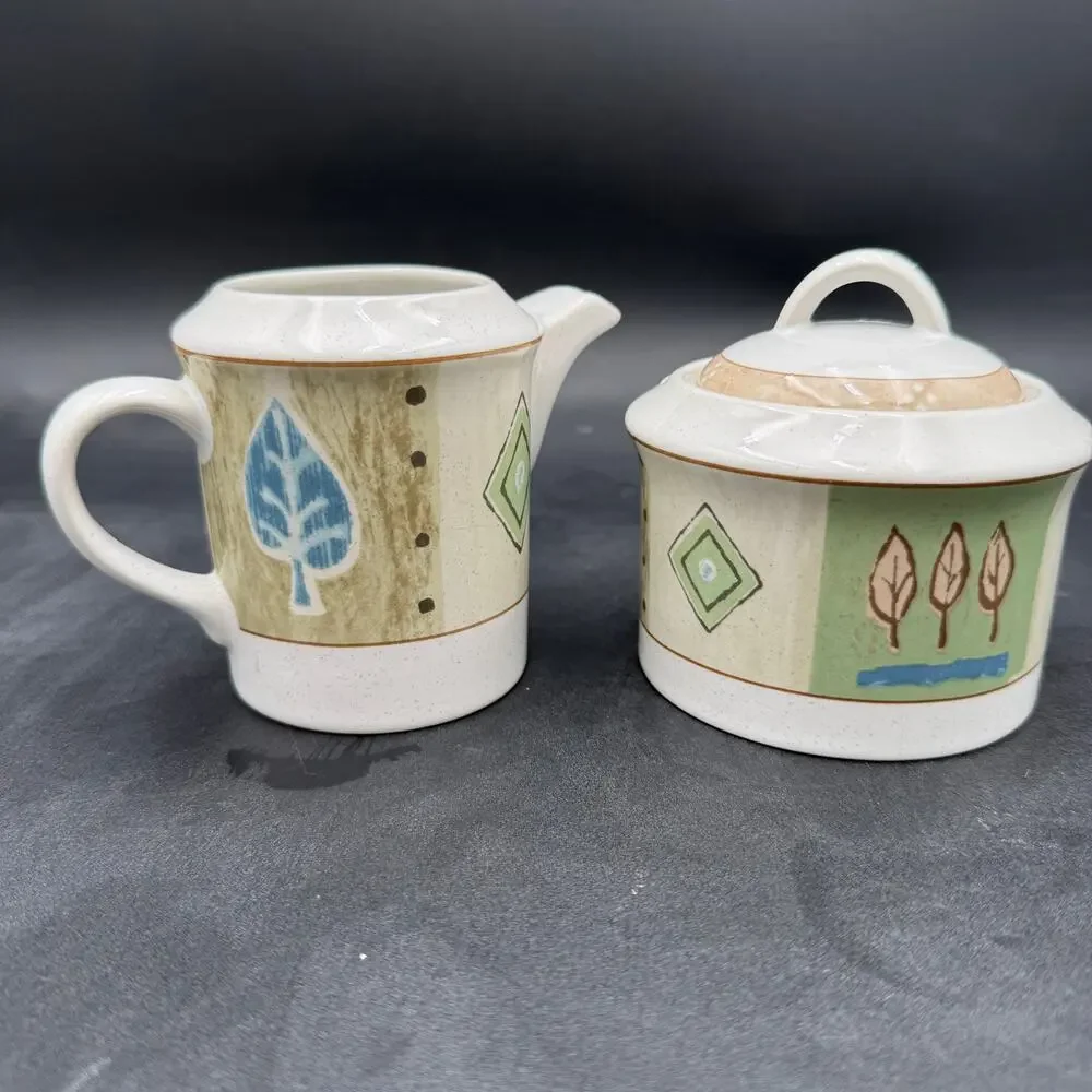 Vintage Mikasa Country Quilt Cream and Sugar Set with Lid